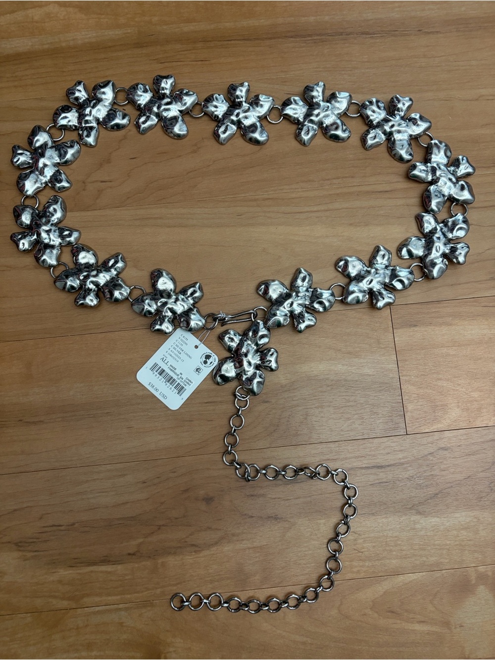 NWT Free People Silver Flowers Chain Belt - One Size